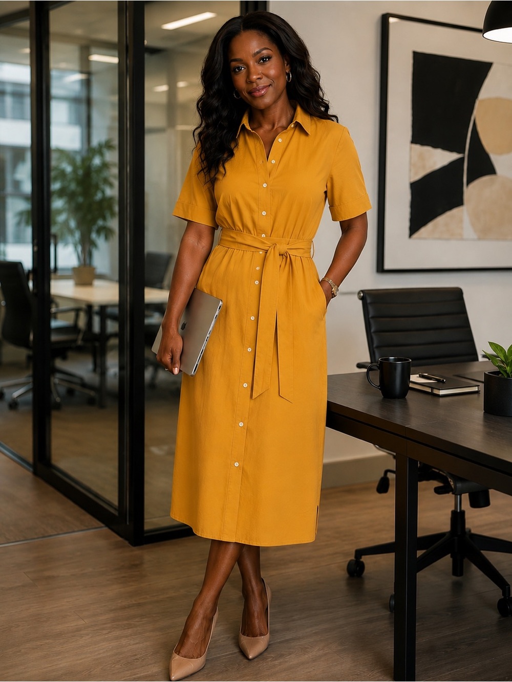 J. Crew Yellow Midi Shirtdress NWOT